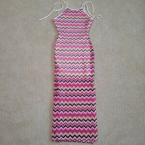 No Comment Women Dress Medium Pink Barbiecore Mesh bodycon halter  Maxi